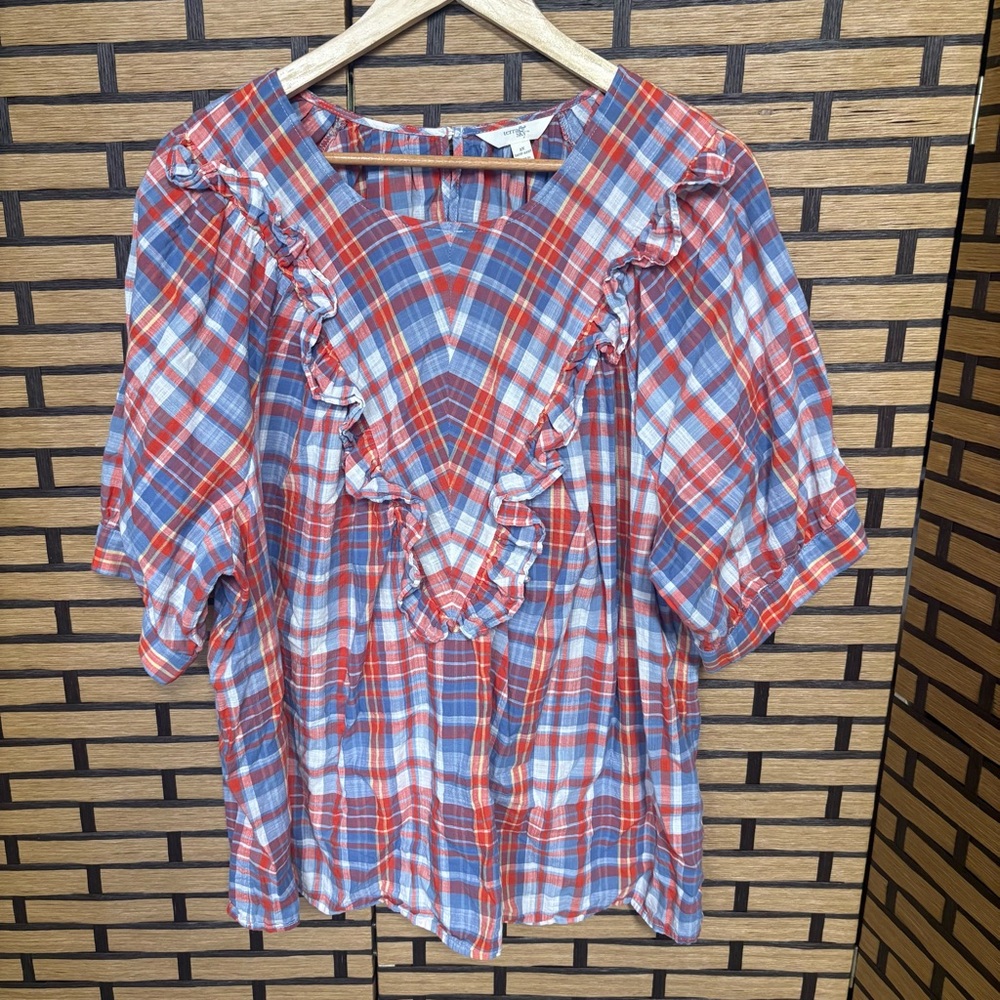 Terra & Sky Blue And Red‎ Plaid Top Size 2X